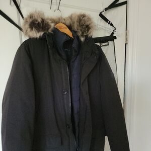 Lucky Brand Black Ski Jacket with Faux Fur Trim Hood